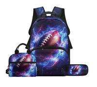 Biyejit Schultaschen-Set für Kinder, 3-in-1-Rucksack mit Lunchtasche, Federmäppchen, leicht, 43,2 cm, Rugbyball, Einheitsgröße, Schulranzen-Set