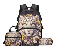 Biyejit Schultaschen-Set für Kinder, 3-in-1-Rucksack mit Lunchtasche, Federmäppchen, leicht, 43,2 cm, tiger, Einheitsgröße, Schulranzen-Set
