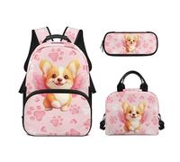 Biyejit Schultaschen-Set für Mädchen, 3-in-1-Rucksack mit Lunchtasche, Federmäppchen, lässig, Kinder, Schultasche, 43,2 cm, Tagesrucksack, Geschenk, Corgi, Einheitsgröße, Schulranzen-Set