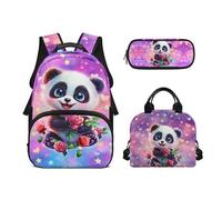 Biyejit Schultaschen-Set für Mädchen, 3-in-1-Rucksack mit Lunchtasche, Federmäppchen, lässig, Kinder, Schultasche, 43,2 cm, Tagesrucksack, Geschenk, Panda Rose, Einheitsgröße, Schulranzen-Set