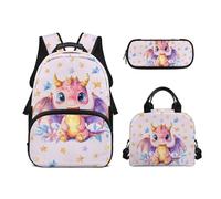 Biyejit Schultaschen-Set für Mädchen, 3-in-1-Rucksack mit Lunchtasche, Federmäppchen, lässig, Kinder, Schultasche, 43,2 cm, Tagesrucksack, Geschenk, Kawaii-Dinosaurier, Einheitsgröße, Schulranzen-Set