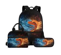 Biyejit Schultaschen-Set mit Ball-Motiv, 3-in-1-Rucksack mit Lunch-Tasche, Federmäppchen, leicht, 43,2 cm, Kinder-Schultasche, Ball-Thema 19, Einheitsgröße, Schulranzen-Set