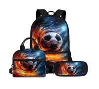 Biyejit Schultaschen-Set mit Ball-Motiv, 3-in-1-Rucksack mit Lunch-Tasche, Federmäppchen, leicht, 43,2 cm, Kinder-Schultasche, Ball-Thema 3, Einheitsgröße, Schulranzen-Set
