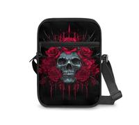 Biyejit Umhängetasche mit Totenkopf-Motiv für Damen und Herren, Crossbody-Tasche mit verstellbarem Riemen, leichte Schultertasche, Totenkopf Rose Red, Einheitsgröße
