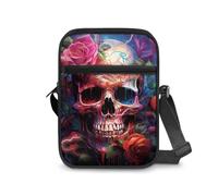 Biyejit Umhängetasche mit Totenkopf-Motiv für Damen und Herren, Crossbody-Tasche mit verstellbarem Riemen, leichte Schultertasche, Blumen Totenkopf, Einheitsgröße