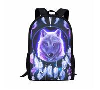 Biyejit Unisex Schulrucksack, wasserabweisend, leicht, Grundschultasche, Kinder, Büchertasche, lässiger Tagesrucksack, Traumfänger, Wolf, Violett, Einheitsgröße