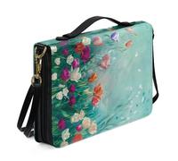 Biyejit Watecolor Bibelhülle mit Blumenmuster, wasserdichte Umhängetasche mit Griff und Reißverschluss, stabile Tragetasche für Stifte, Arbeitsbuch, Textmarker, M-2XL