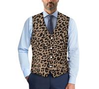 Biyejit Weste für Herren, formelle Anzugweste, klassische Anzugweste für Business, Smoking, Party, Hochzeit, S-4XL, leopard, L