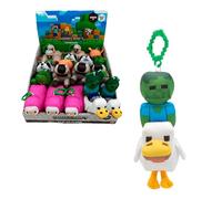 Bizak Minecraft 64110036-1 Plüschtier-Schlüsselanhänger, 13 cm, Zombie und Vogelreiter, weiche Figur mit Ring für Rucksack oder Schlüssel, offizielles Sammelspielzeug
