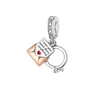 BIZK Liebesbrief Ring Charms Anhänger Silber 925 für Armbänder, Kompatibel mit Europäischen Armbändern und Halskette für Frauen