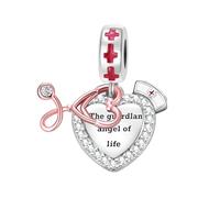 BIZK Stethoskop Charm Anhänger für Armband 925 Sterling Silber Charm Bead Pendant für Europäische Armbänder und Halsketten