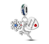BIZK Weihnachten Elch Schneeflocke Charms Anhänger Silber 925 für Armbänder, Kompatibel mit Europäischen Armbändern und Halskette für Frauen