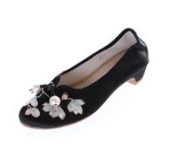 BJ-001 Schwarz Blumen Bestickt Vintage Qipao Hanfu Ballerina flach Chinesische Freizeit Stoff Schuhe Slipper Pumps rutschfest (BJ-001, EU Schuhgrößensystem, Erwachsene, Damen, Numerisch, Schmal, 39)