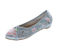 BJ-003 Türkis Blau Blumen Bestickt Vintage Qipao Ballerina flach Chinesische Freizeit Stoff Schuhe Slipper Pumps rutschfest (BJ-003, EU Schuhgrößensystem, Erwachsene, Damen, Numerisch, Schmal, 37)