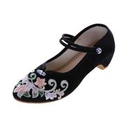 BJ-007 Schwarz Blumen Bestickt Vintage Qipao Hanfu Riemchen Ballerina Chinesische Freizeit Stoff Schuhe Pumps (BJ-007, EU Schuhgrößensystem, Erwachsene, Damen, Numerisch, Schmal, 39)