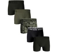 BJÖRN BORG Herren Boxershorts, 5er Pack - Cotton Stretch Trunks, Big Logo, Baumwolle, Logobund Schwarz/Grün L