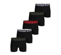 BJÖRN BORG Herren Boxershorts, 5er Pack - Cotton Stretch Trunks, Big Logo, Baumwolle, Logobund Schwarz/Rot/Grün XXL