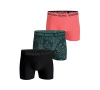 Björn Borg Herren Stretch Baumwolle Boxer 3er Pack Weiche atmungsaktive Unterwäsche mit bequemem Bund, Rosa / Grün Blatt Druck/Schwarz, XL