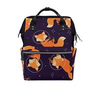 BKEOY Rucksack, Wickeltasche, Cartoon, lustiger Fuchs im Weltraum, multifunktional, Reise-Tagesrucksack für Mama, Mama, Papa, Unisex