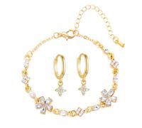 BKEPDY 2 Stück Schmuckset Damen Blumen Kirschblüten Armband Ohrringe Set mit Zirkonia Modeschmuck Geschenk für Geburtstag Muttertag Valentinstag(Weiß)