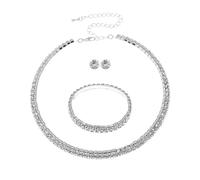 BKEPDY 3 Stück Schmucksets für Damen Hochwertige Strass Ohrringe Halskette Armband Schmuck Set Stilvoll Elegant Brautschmuck Hochzeitsgeschenke Urlaubsgeschenke