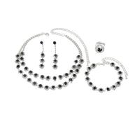 BKEPDY 4 Stück Brautschmuck Set Abend Rhinestone Schmuck Mehrreihige Halskette Ohrringe Armband Ring Set Hochzeitstag Geschenke für Braut Frauen（Schwarz）