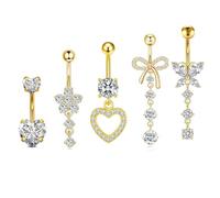 BKEPDY 5 Stück Bauchnabelpiercing Schmetterlingsblume Element Zirkonium Anhänger Schmuck Bauchnabelpiercing Ring Hypoallergen für Frauen Schmuck