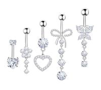 BKEPDY 5 Stück Bauchnabelpiercing Schmetterlingsblume Element Zirkonium Anhänger Schmuck Bauchnabelpiercing Ring Hypoallergen für Frauen Schmuck