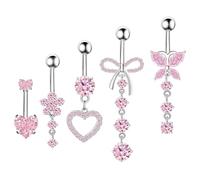 BKEPDY 5 Stück Bauchnabelpiercing Schmetterlingsblume Element Zirkonium Anhänger Schmuck Bauchnabelpiercing Ring Hypoallergen für Frauen Schmuck