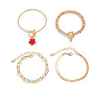 BKEPDY Armband Set Damen Armreif Armbänder Set Gold Armkette Schmuck Armkettchen Armschmuck Toggle Clasp Armband Layered Kette Armkettchen Schmuckset Geschenk (Rot)