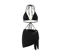 BKEPDY Bikini Damen Set Triangle Neckholder mit Goldkette Bikiniset Wickelrock Badebekleidung Zweiteilig Strandmode Badeanzug Gerippt Neckholder Swimwear Swimsuit