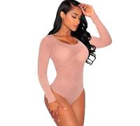 BKEPDY Body Damen Langarm Sheer Mesh Bodysuit Sexy Damenbody Tops Elegant Rundhals Stretch Schmal Oberteil Unterziehbody Jumpsuit für Frauen