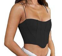 BKEPDY Sexy Oberteil Damen Tanktop Bustier Träger Top Spaghetti Crop Top Ärmellose Bluse Vausschnitt Trägershirt Sommer Oberteile Elegant Strukturiertes Design