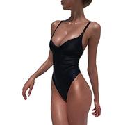 BKEPDY Damen Badeanzug One Piece Badeanzug Mädchen V Ausschnitt Badebekleidung Bademode Damen mit Bauchkontrolle Verstellbaren Sexy Swimsuits Rückenfrei Bodysuit für Schwimmen (Schwarz S)