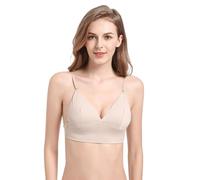 BKEPDY Damen BH mit Tiefem Rücken für Frauen Deep V Multiway Plunge Bra Push-Up BH Unterwäsche Rückenfreier BHS Unterwäsche Abnehmbar Wandelbarer Träger (Beige L (36/80ABC))