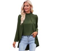 BKEPDY Damen Blusen CasualLangarm Oberteile Elegant Business Chiffonbluse Schluppenshirt Stehkragen mit Rüschen Langarmshirts Knöpfen Festlich Tops (Grün S)