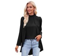 BKEPDY Damen Blusen CasualLangarm Oberteile Elegant Business Chiffonbluse Schluppenshirt Stehkragen mit Rüschen Langarmshirts Knöpfen Festlich Tops (Schwarz S)
