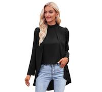 BKEPDY Damen Blusen CasualLangarm Oberteile Elegant Business Chiffonbluse Schluppenshirt Stehkragen mit Rüschen Langarmshirts Knöpfen Festlich Tops (Schwarz S)