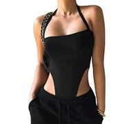BKEPDY Damen Body Ärmellos Neckholder Asymmetrisch Bodysuits Figurformend Shapewear Elegant Tanktop Bodysuit Unterziehbody Tanga Slim Fit Shaper Tops Oberteil