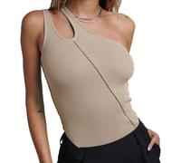 BKEPDY Damen Body Ärmellos Oneshoulder Asymmetrisch Bodysuits Shapewear Elegant Tanktop Unterziehbody Ribbed Bodysuit Tanga Shaper Figurbetont Stretchy Tops Alltagskleidung