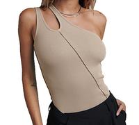 BKEPDY Damen Body Ärmellos Oneshoulder Asymmetrisch Bodysuits Shapewear Elegant Tanktop Unterziehbody Ribbed Bodysuit Tanga Shaper Figurbetont Stretchy Tops Alltagskleidung