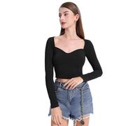 BKEPDY Damen Crop T-Shirt Bauchfrei Oberteile V Ausschnitt Langarmshirt Pullover Cropped Tops Langarm Shirt Slim Fit Langarm Crop T-Shirt