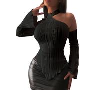 BKEPDY Damen Langarmshirt Sexy Enges Oberteil Mode Stretchy Rippshirt Casual Basic Pullover Slim Fit Langarm Crop T-Shirt Solid Lässig Langarm Top Bluse