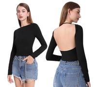 BKEPDY Damen Langarmshirt Sexy Rückenfreies Oberteil Elegant Cut Out Crop Top Slim Fit Langarmshirt Bluse Basic Casual Backless Top Tee Shirts Streetwear