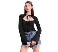 BKEPDY Damen Langarmshirt Y2K Slim Fit Oberteile Rundhals Stretch Langarm Oberteile Tshirts Casual Basic Crop Tops Bluse Damen Mädchen Streetwear