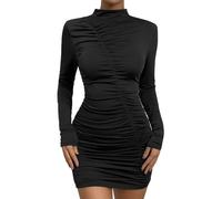 BKEPDY Damen Lange Ärmel Kleid Sexy Rippenstrick Midikleid Partykleid Bodycon Slim Fit Kleider Winter Kleid Elegant PulloverKleid(L)