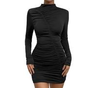 BKEPDY Damen Lange Ärmel Kleid Sexy Rippenstrick Midikleid Partykleid Bodycon Slim Fit Kleider Winter Kleid Elegant PulloverKleid(M)
