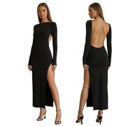 BKEPDY Damen Lange Ärmel Kleid Sexy Rückenfrei Midikleid Spaghettiträger Partykleid Bodycon Slim Fit Kleider mit Schlitz(M)