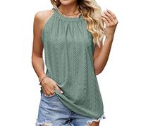 BKEPDY Damen Neckholder Sommer Spaghetti Tops Ärmellose Tank Tops Racerback Rundhals Basic Slim Fit Shirts Elegant Oberteile Ribbed Knit Cami Top Sexy (Grün L)