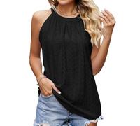 BKEPDY Damen Neckholder Sommer Spaghetti Tops Ärmellose Tank Tops Racerback Rundhals Basic Slim Fit Shirts Elegant Oberteile Ribbed Knit Cami Top Sexy (Schwarz L)